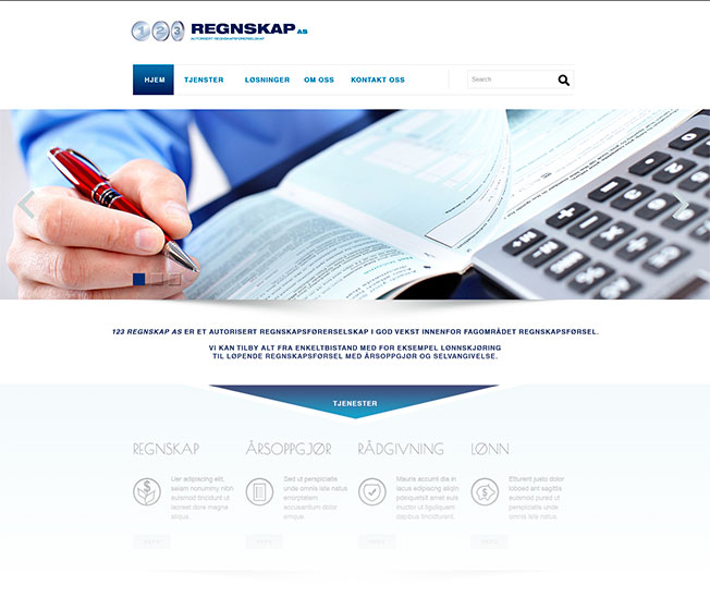 Skjermdump av den nye responsive hjemmeside til 123 Regnskap AS
